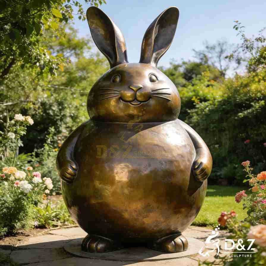 Bronze Fat Rabbit Statue 5
