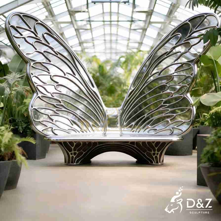 Metal Butterfly Bench Sculpture 1