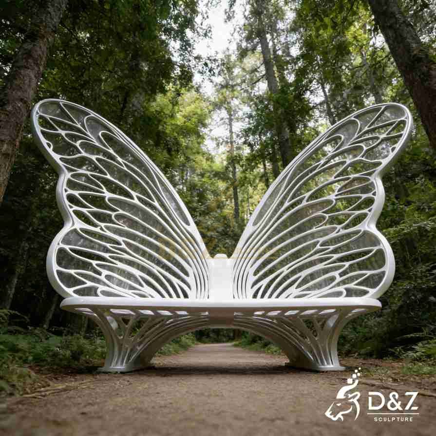 Metal Butterfly Bench Sculpture 2