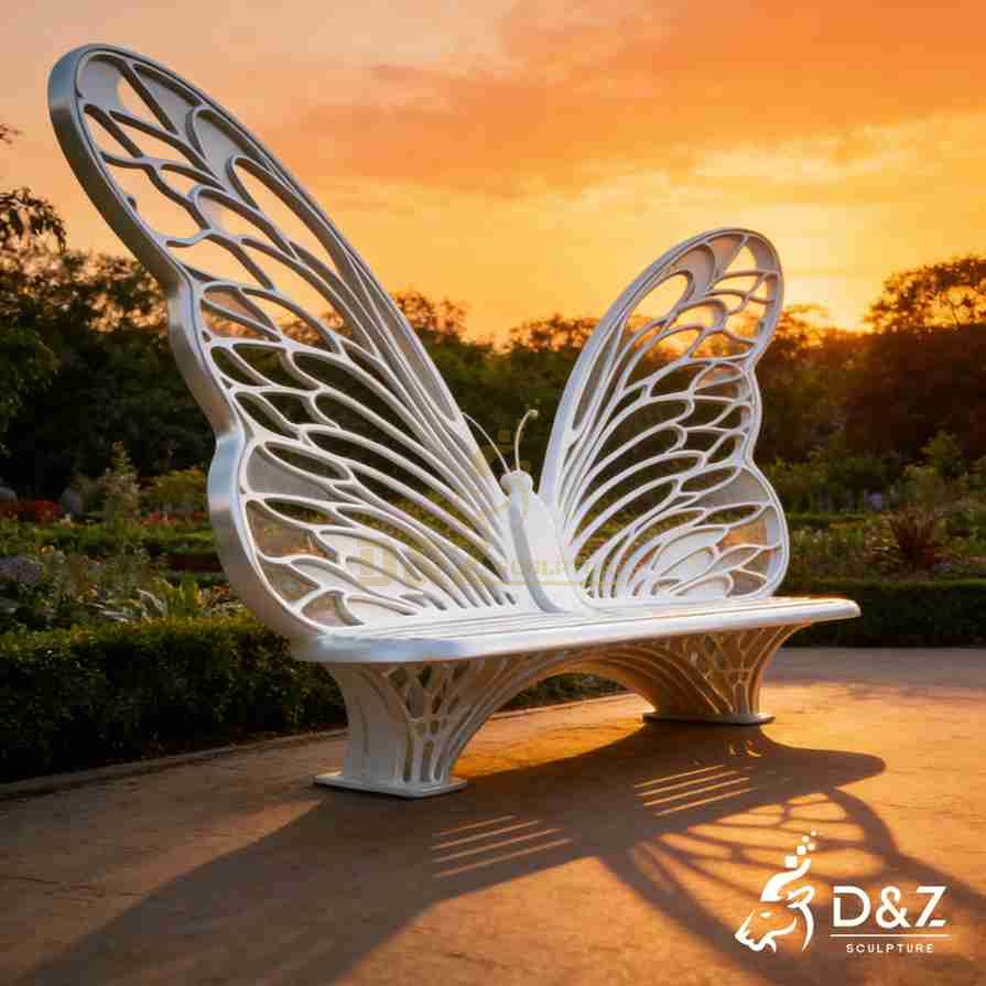 Metal Butterfly Bench Sculpture 5