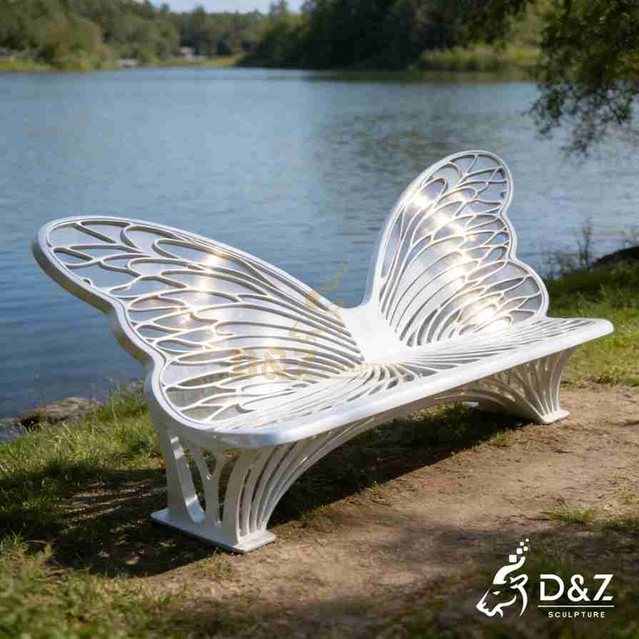 Metal Butterfly Bench Sculpture 6