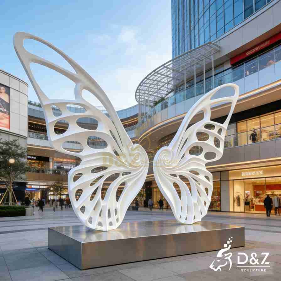 White Metal Butterfly Wings Sculpture 4