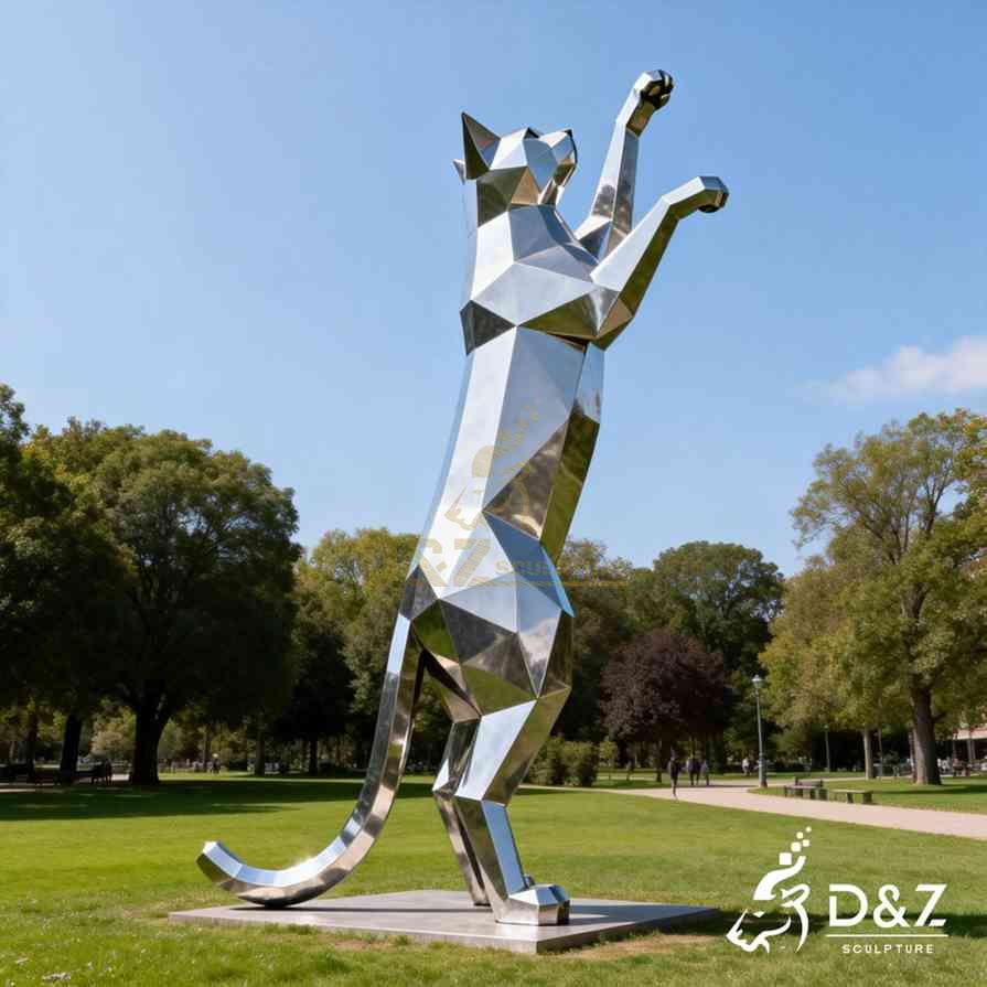 Metal Geometric Cat Sculpture 3