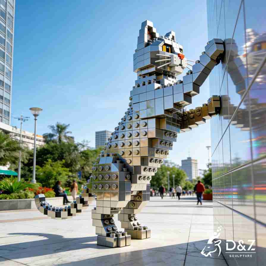 Metal Lego Cat Sculpture 1