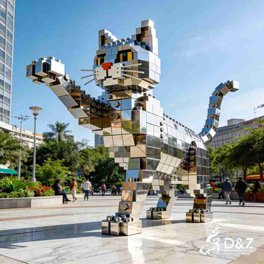 Metal Lego Cat Sculpture 2