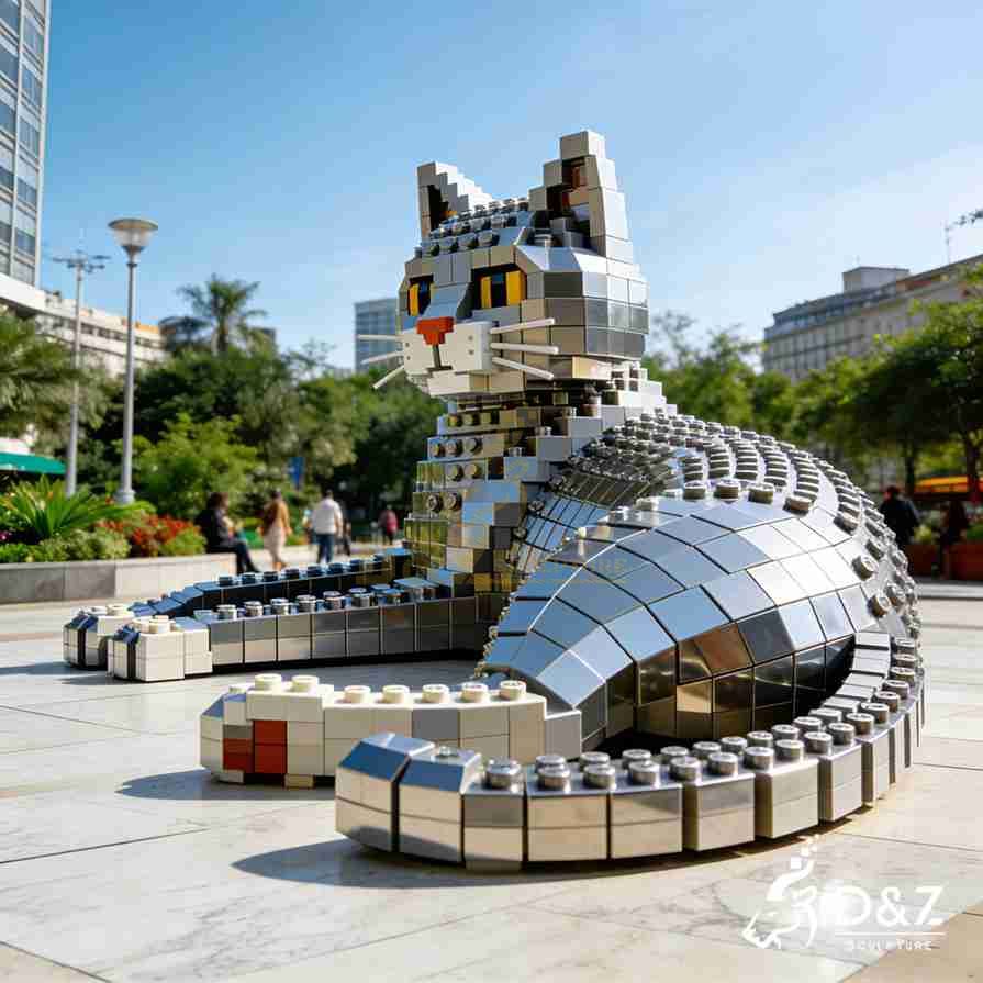 Metal Lego Cat Sculpture 3