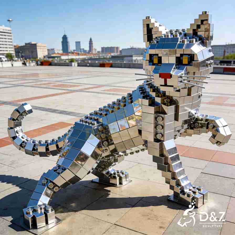 Metal Lego Cat Sculpture 4