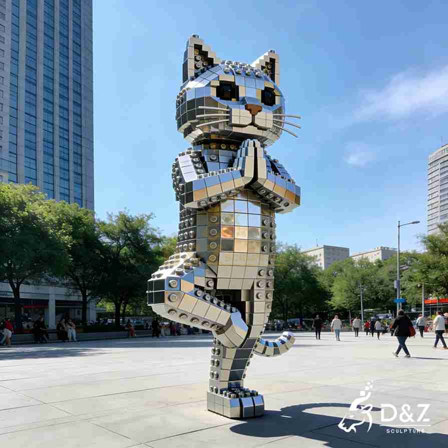 Metal Lego Cat Sculpture 5