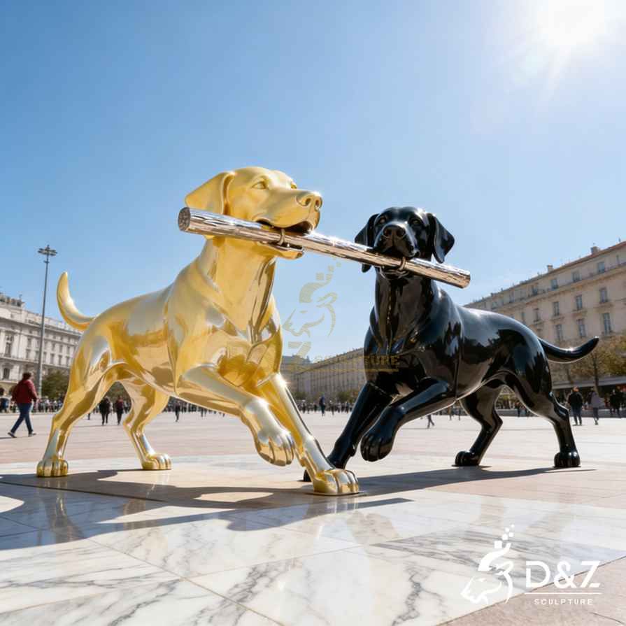 Golden and Black Labrador Sculpture 2