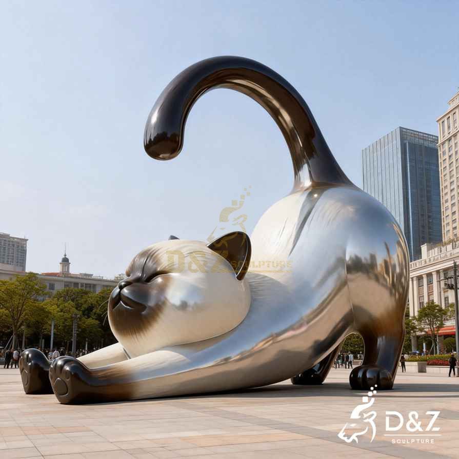 Metal Stretching Siamese Cat Sculpture 1