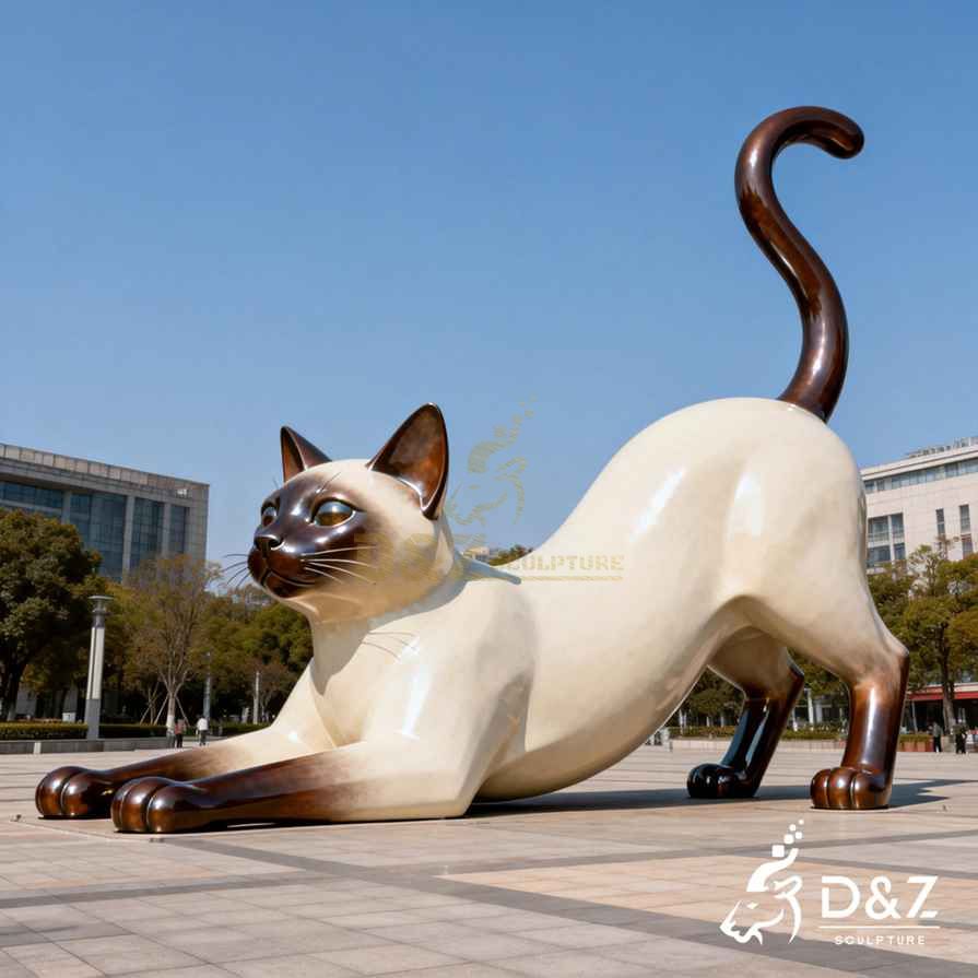 Metal Stretching Siamese Cat Sculpture 2