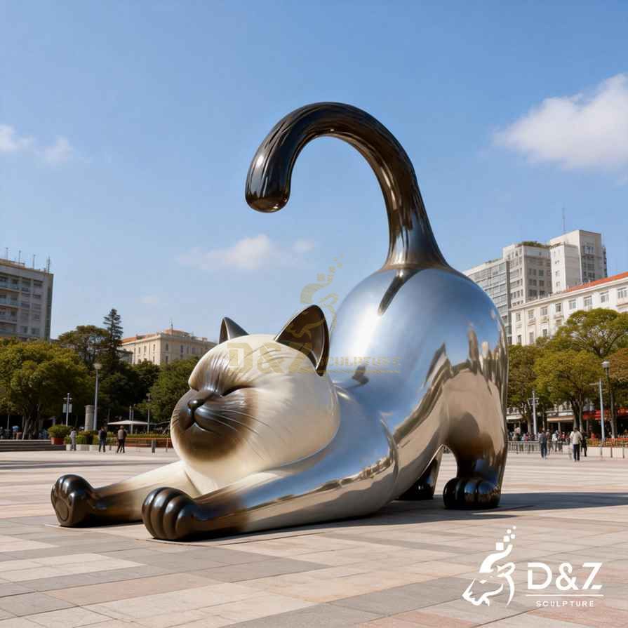 Metal Stretching Siamese Cat Sculpture 5