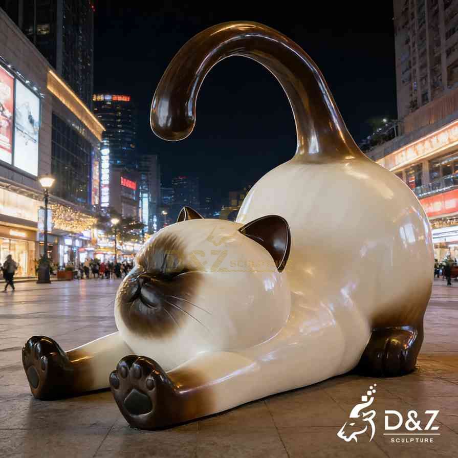 Metal Stretching Siamese Cat Sculpture 6