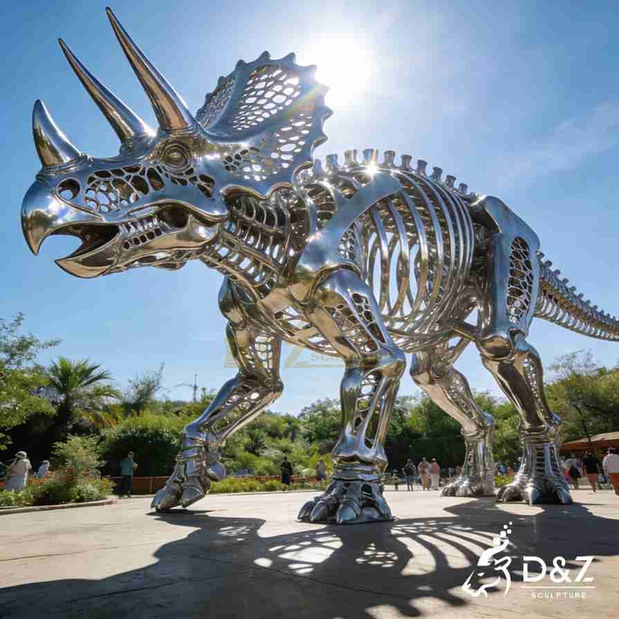 Metal Hollow Triceratops Sculpture 3