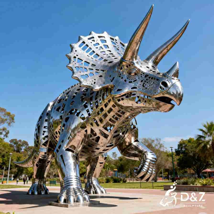 Metal Hollow Triceratops Sculpture 4
