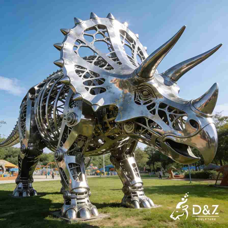 Metal Hollow Triceratops Sculpture 5