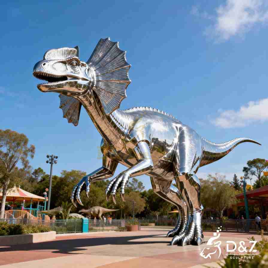 Metal Dilophosaurus Sculpture 4