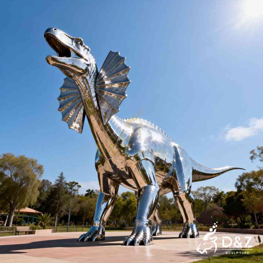 Metal Dilophosaurus Sculpture 6