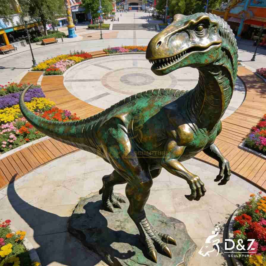 Bronze Velociraptor Statue 1
