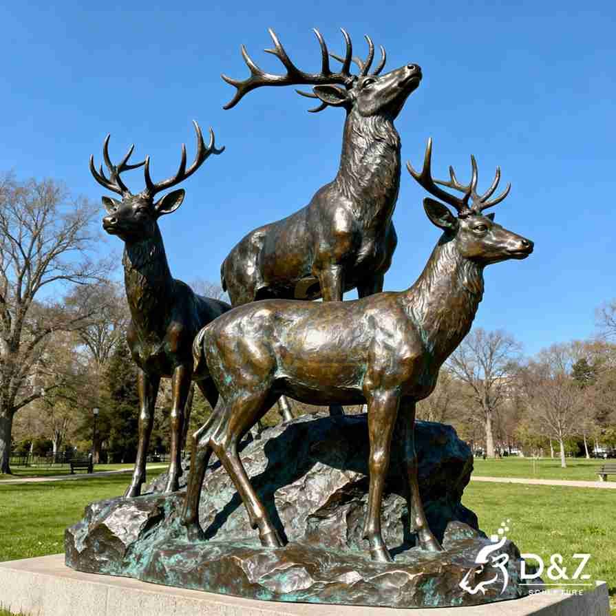 Bronze Standing Deer Family Statue 1
