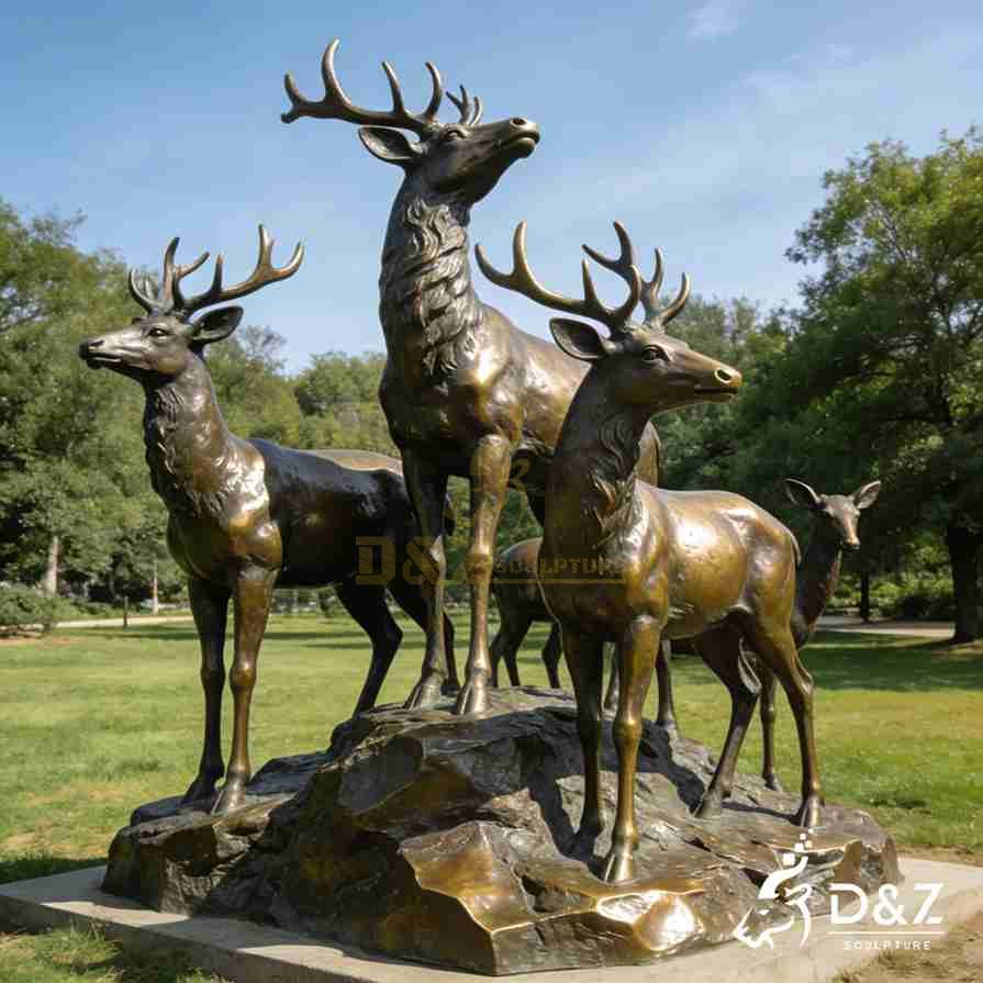 Bronze Standing Deer Family Statue 2