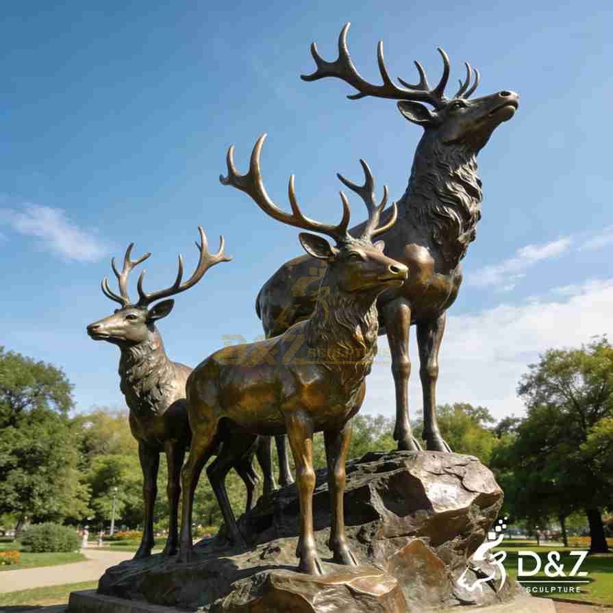 Bronze Standing Deer Family Statue 3