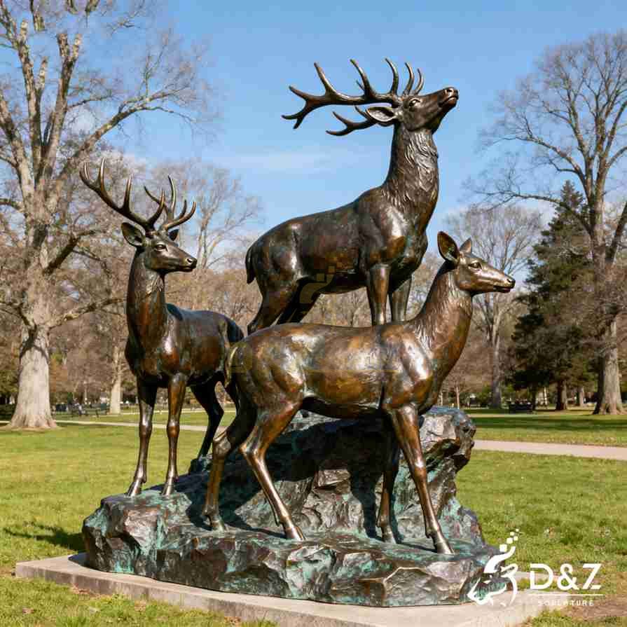 Bronze Standing Deer Family Statue 5
