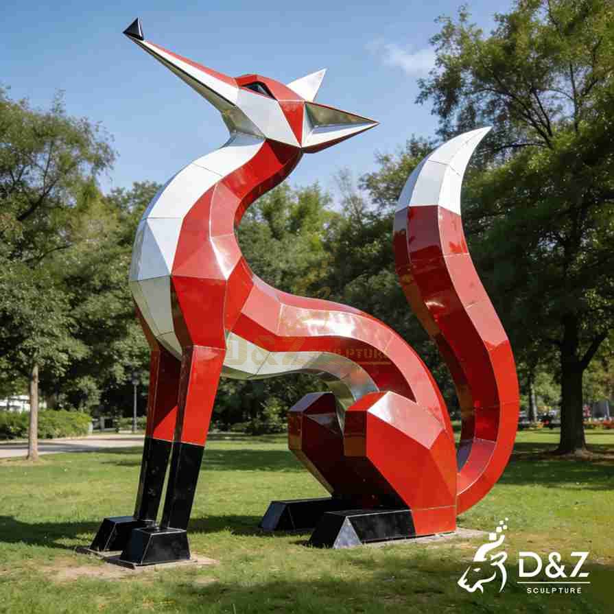 Geometric Metal Red Fox Sculpture 1