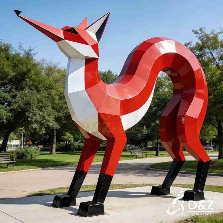 Geometric Metal Red Fox Sculpture 2