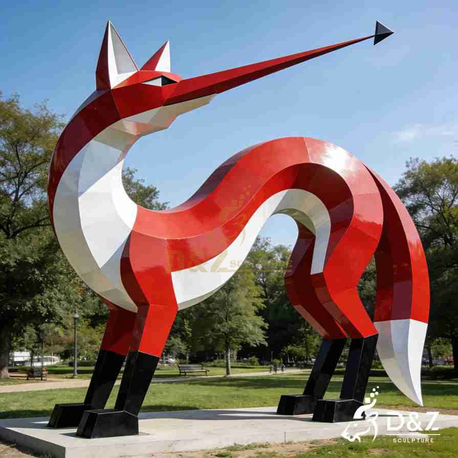Geometric Metal Red Fox Sculpture 4