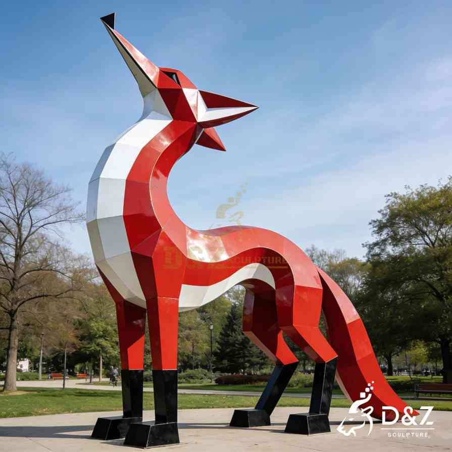 Geometric Metal Red Fox Sculpture 5