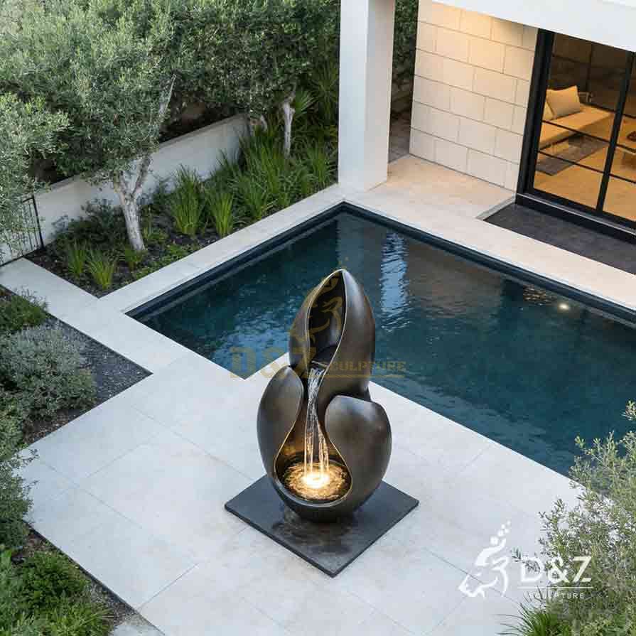 Modern Outdoor Metal Fountain Sculpture Luxury Water Feature for Hotels Villas 4
