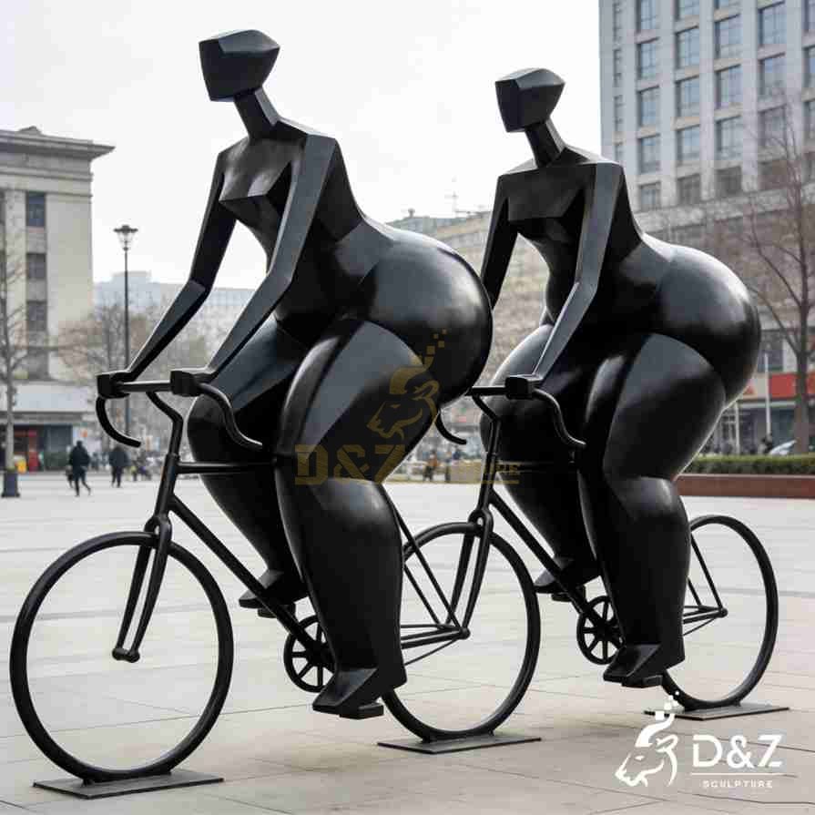 Black Metal Fat Woman Cycling Sculpture 1 Black Metal Fat Woman Cycling Sculpture 1