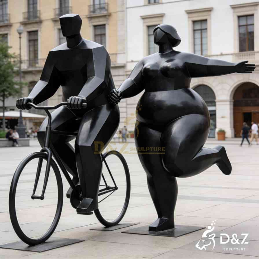 Black Metal Fat Woman Cycling Sculpture 5 Black Metal Fat Woman Cycling Sculpture 5