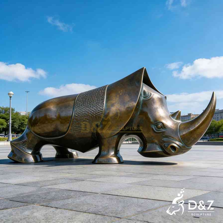 Abstract Bronze Rhino Statue 3