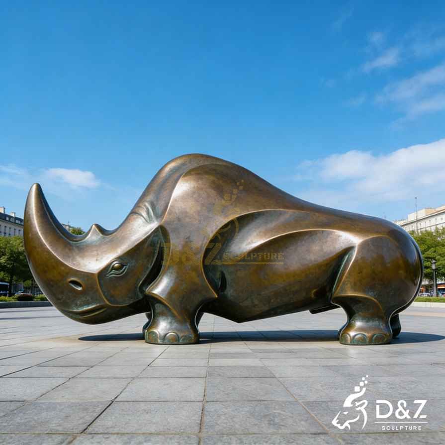 Abstract Bronze Rhino Statue 5