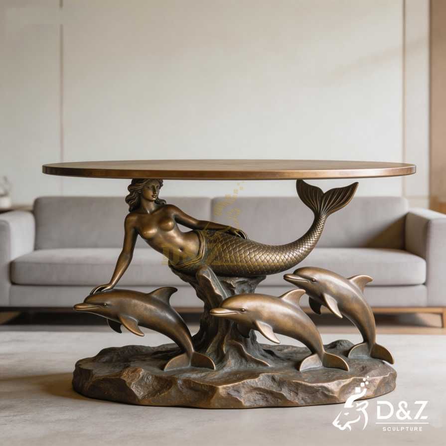 Bronze Mermaid and Dolphin Coffee Table 3 Bronze Mermaid and Dolphin Coffee Table 3