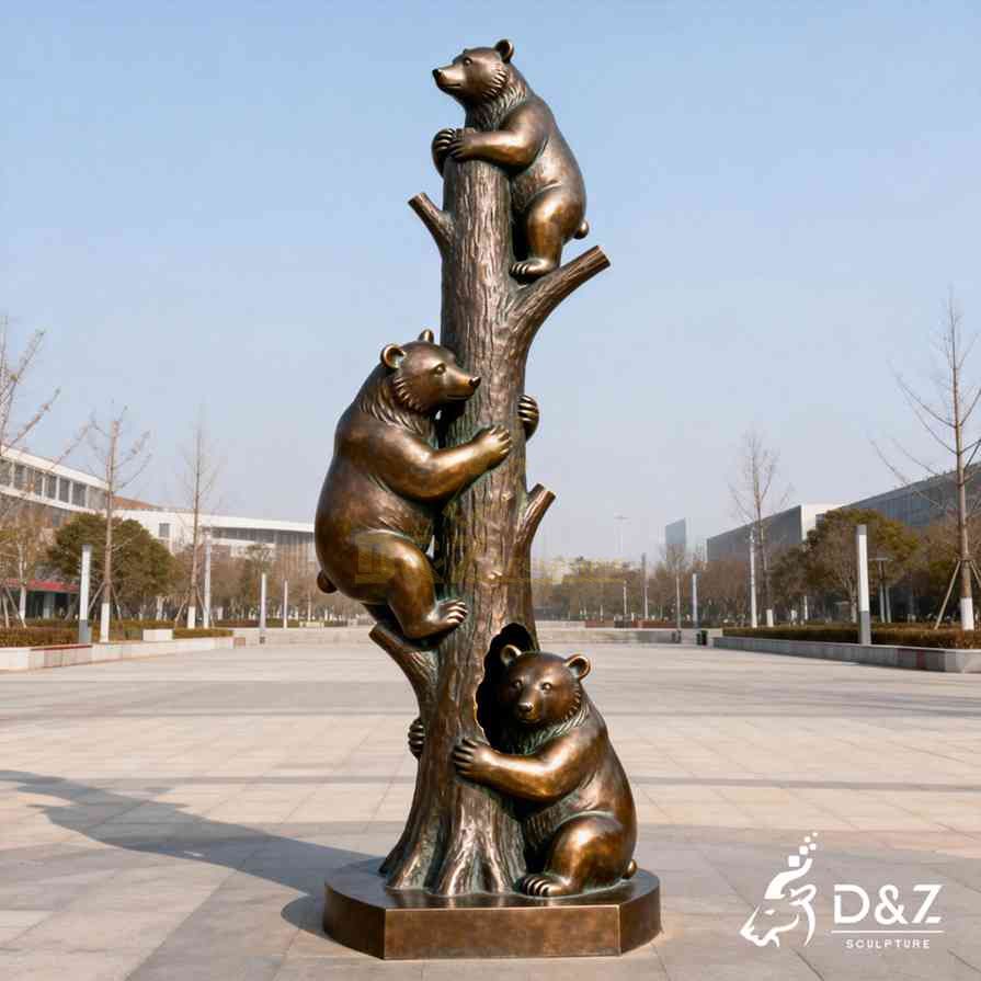 Bronze Bear Climbing Tree Statue 4