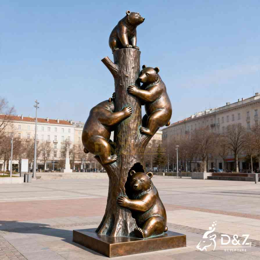 Bronze Bear Climbing Tree Statue 6
