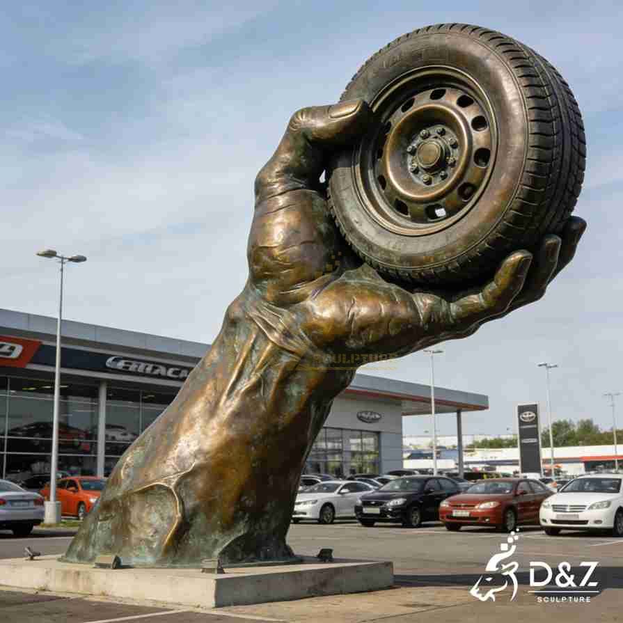 Bronze Hand Holding Tire Sculpture 2 Bronze Hand Holding Tire Sculpture 2