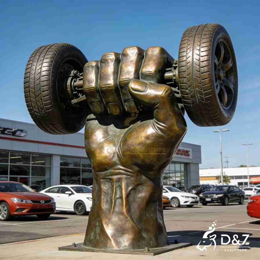 Bronze Hand Holding Tire Sculpture 3 Bronze Hand Holding Tire Sculpture 3