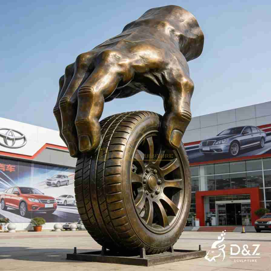 Bronze Hand Holding Tire Sculpture 4 Bronze Hand Holding Tire Sculpture 4
