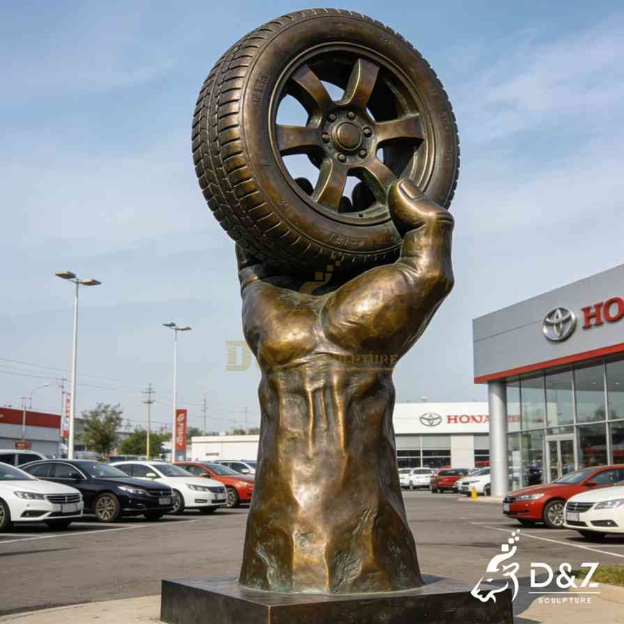 Bronze Hand Holding Tire Sculpture 6 Bronze Hand Holding Tire Sculpture 6