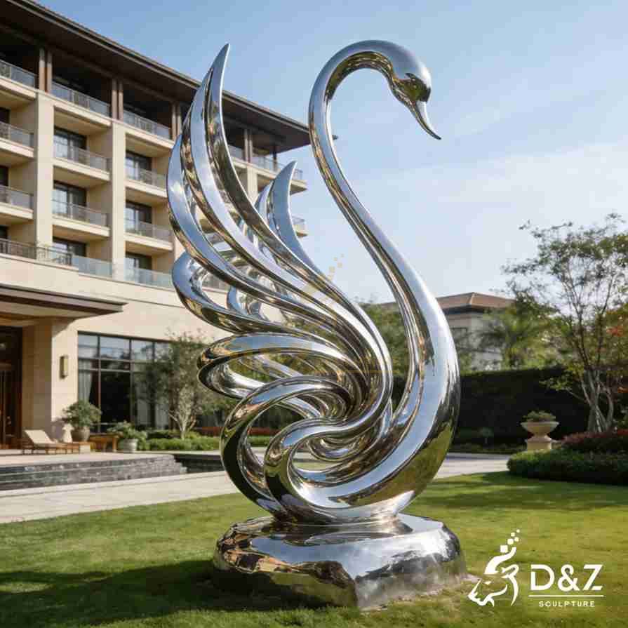 Metal Modern Swan Sculpture 3