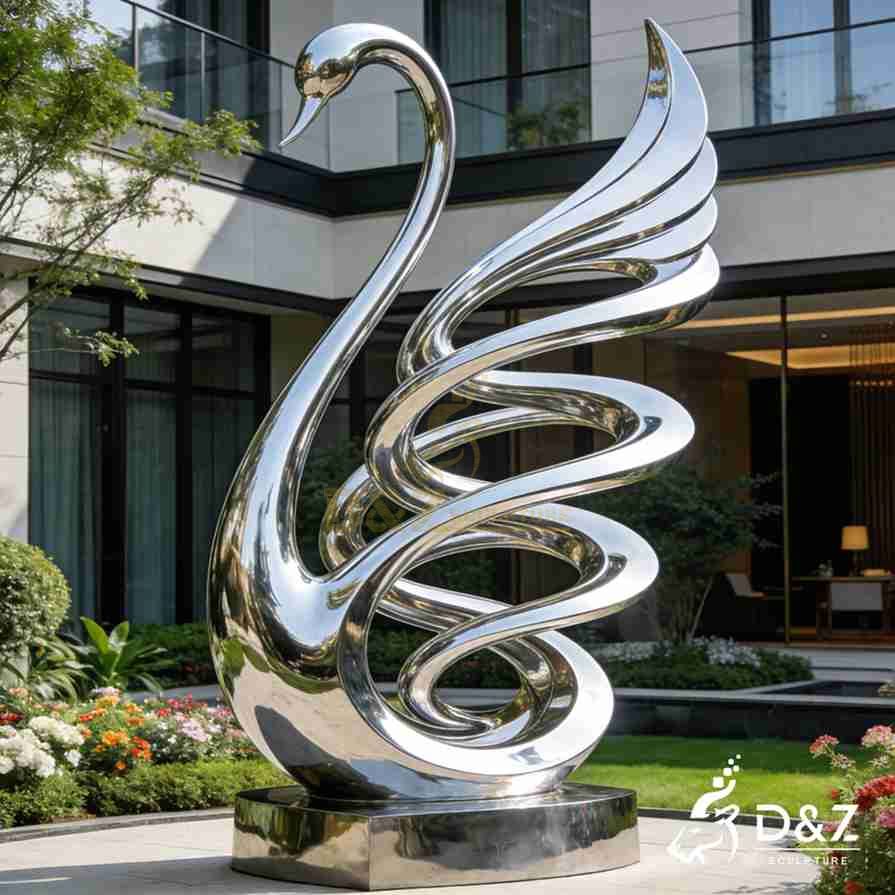 Metal Modern Swan Sculpture 5