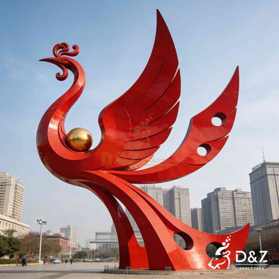 Red Metal Phoenix Sculpture 1