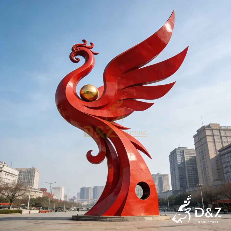 Red Metal Phoenix Sculpture 2