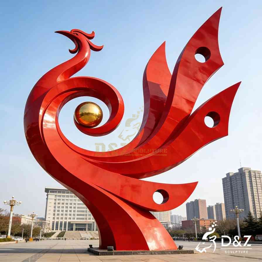 Red Metal Phoenix Sculpture 3