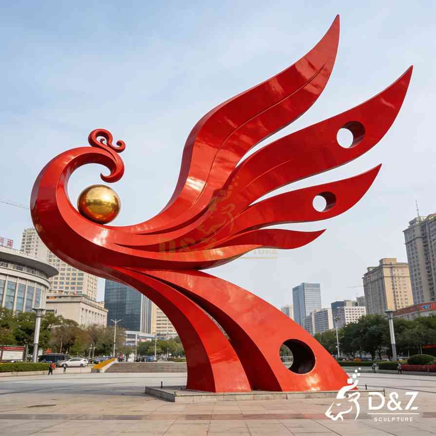Red Metal Phoenix Sculpture 5
