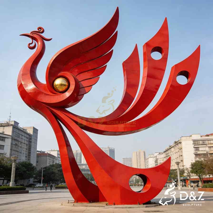 Red Metal Phoenix Sculpture 6